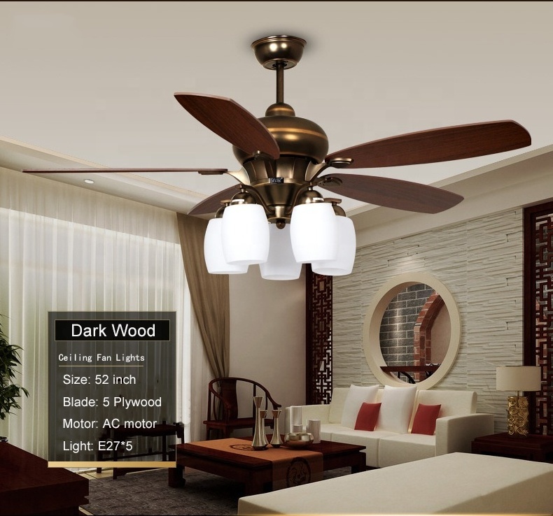 Plywood 5 blade remote control retro ceiling fan promotion bed fan 5 lights vintage ceiling fans for home ceiling