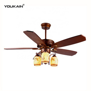 52 inch orient retro style decorative fans flower design glass lamp 5 solid wood blades ceiling fan with light