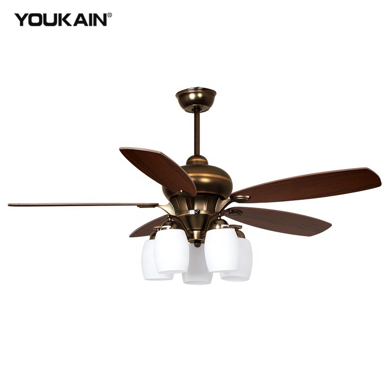 Plywood 5 blade remote control retro ceiling fan promotion bed fan 5 lights vintage ceiling fans for home ceiling