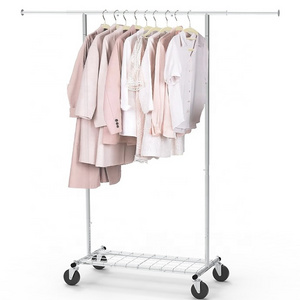 Single rod clothing garment rack extendable heavy duty clothes rack with wheels