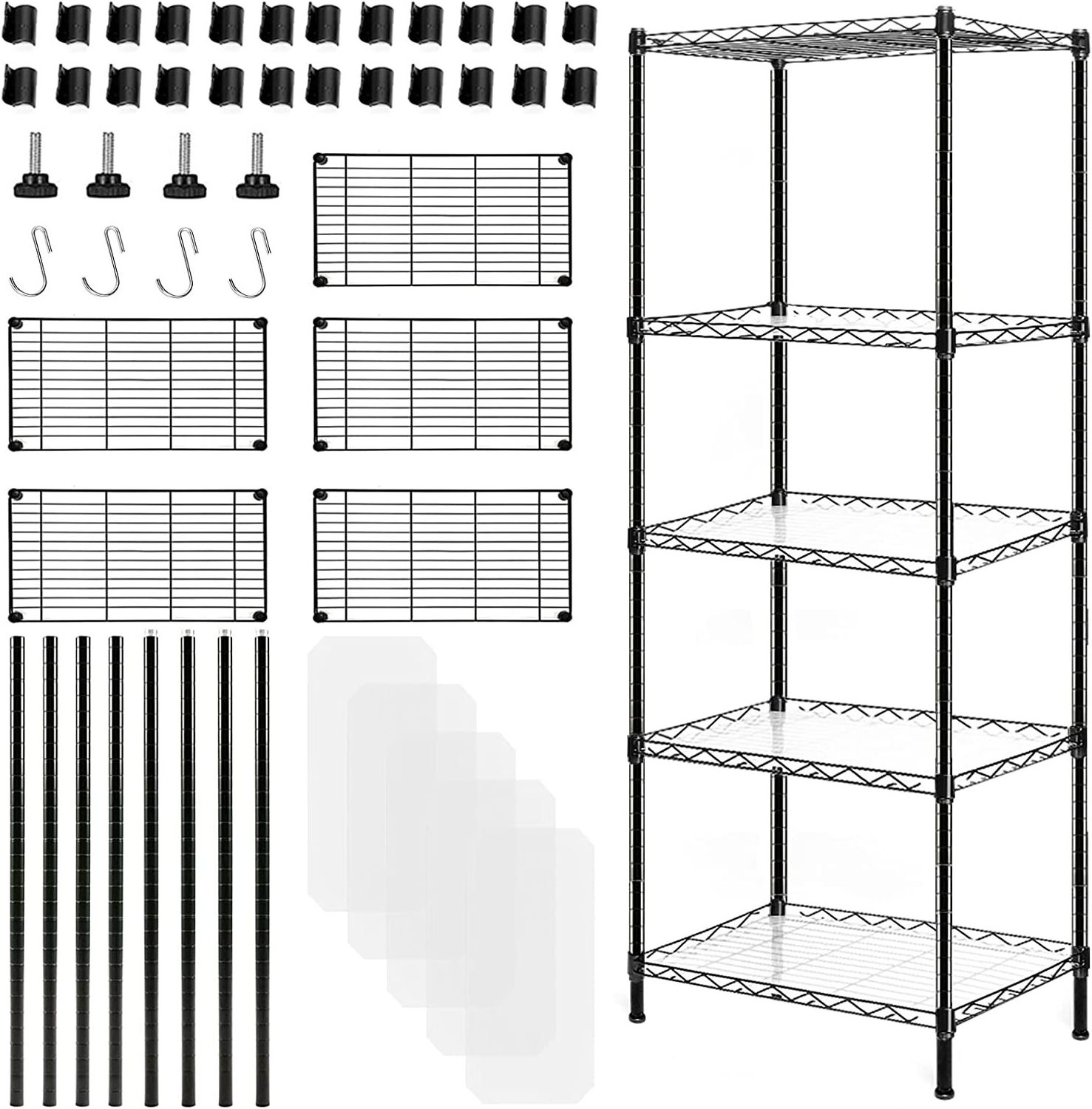 heavy duty adjustable wire shelf with adjustable feet or wheels multi-functional multi-layers storage rack 5 tiers storage shelf