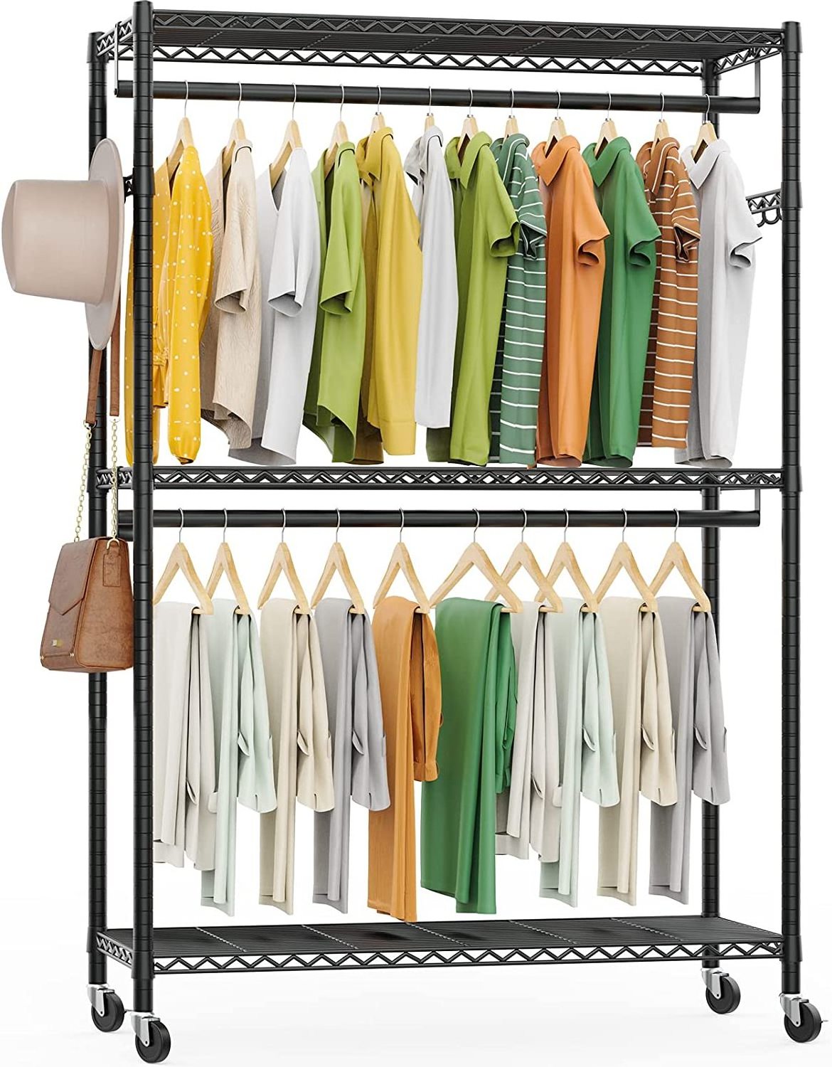 freestanding wire garment rack heavy duty portable wardrobe metal clothing rack free combination bamboo-shape tube closet rack