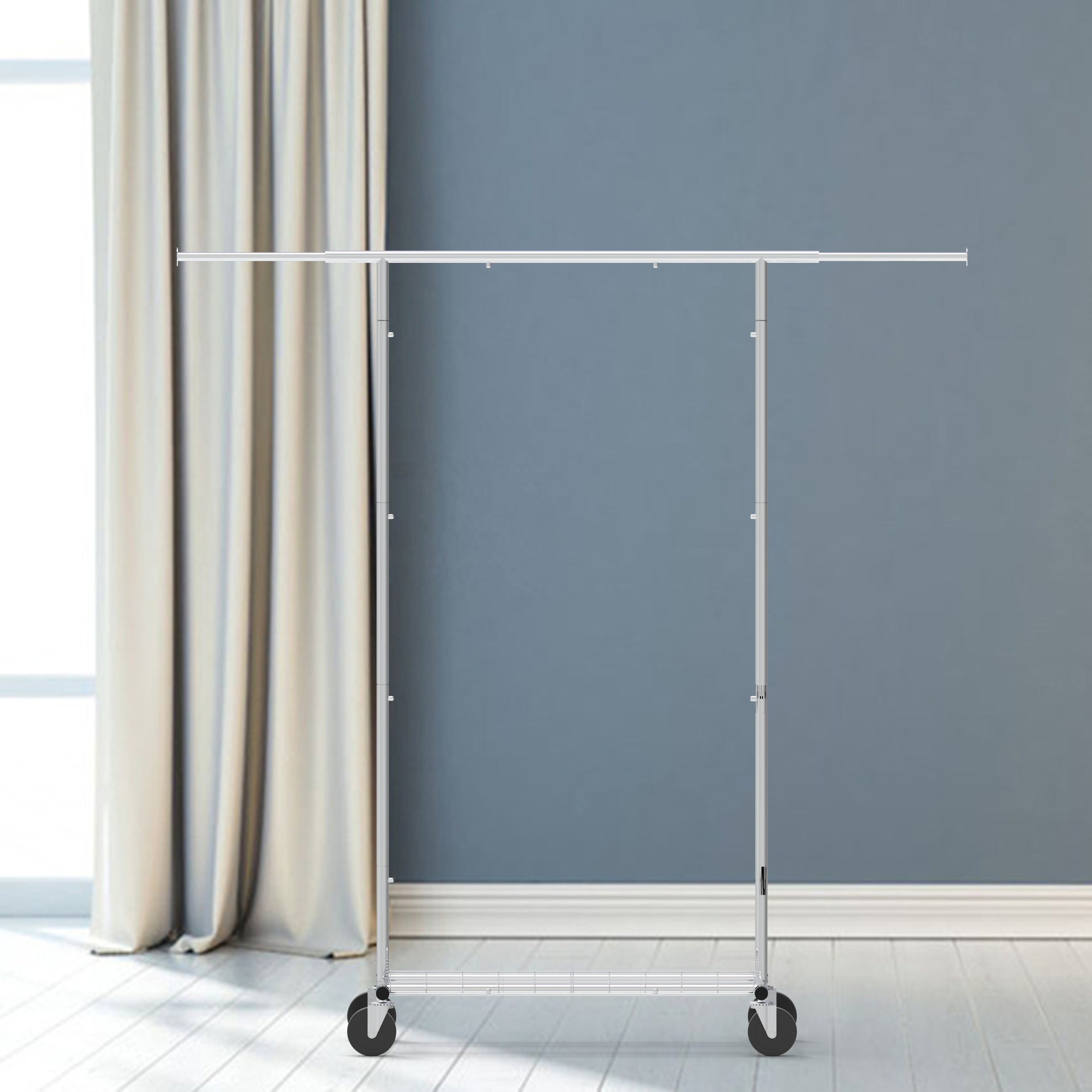 Single rod clothing garment rack extendable heavy duty clothes rack with wheels