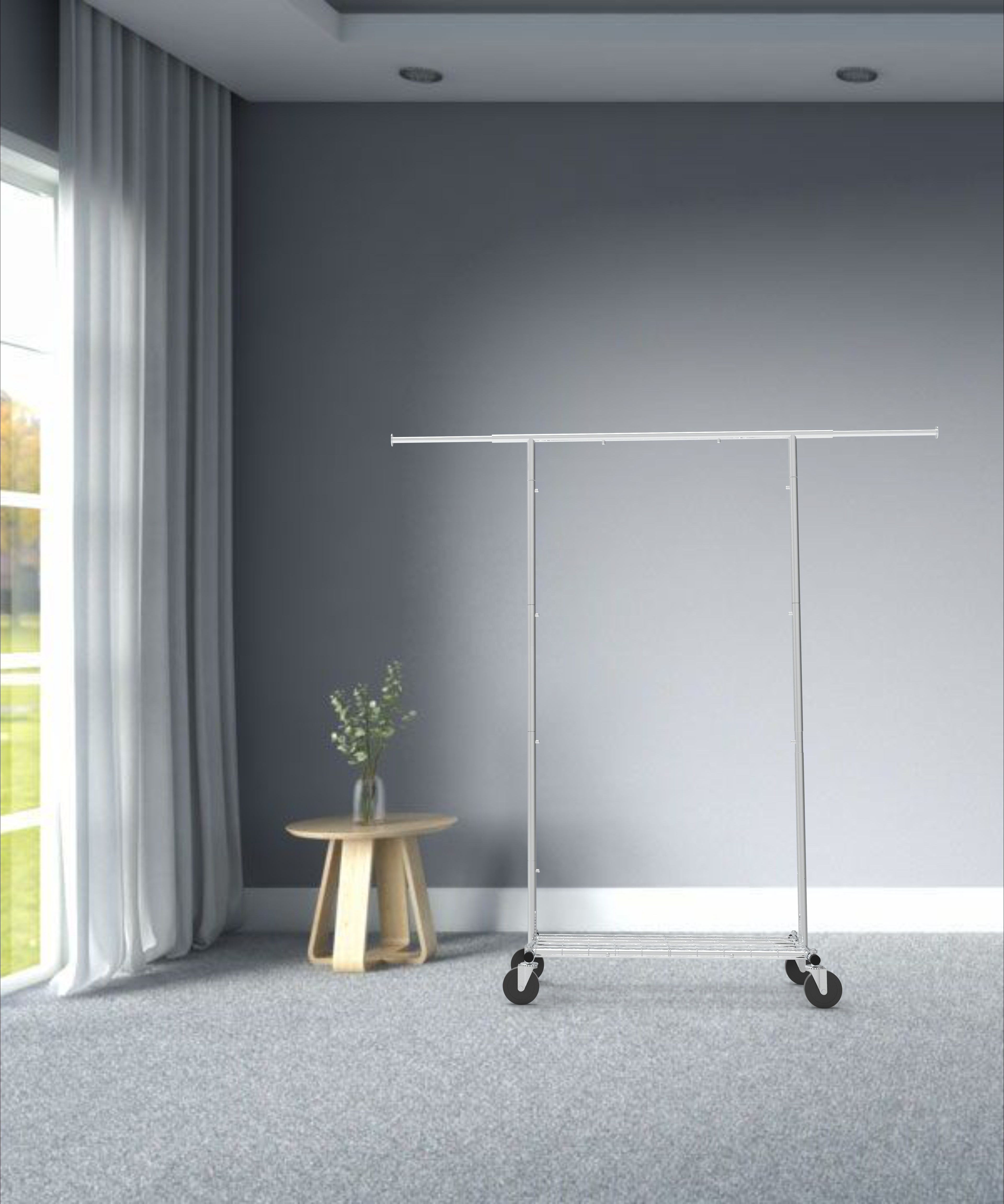 Single rod clothing garment rack extendable heavy duty clothes rack with wheels