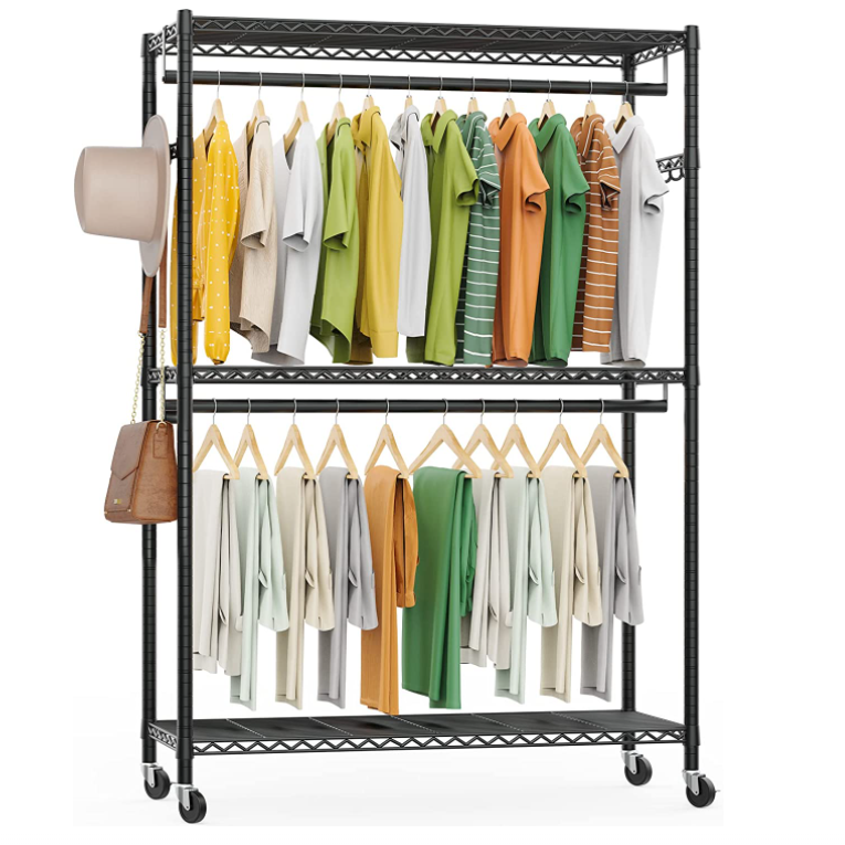 freestanding wire garment rack heavy duty portable wardrobe metal clothing rack free combination bamboo-shape tube closet rack