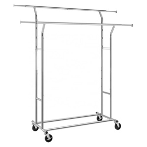 Load Capacity Commercial Grade Clothing Garment Racks Heavy Duty Double Rails Adjustable Collapsible Rolling Clothes Rack