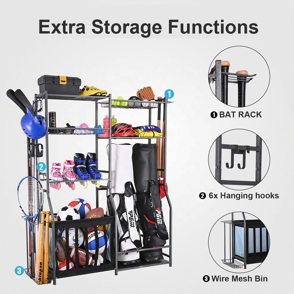 Golf Bag Storage Garage Organizer Basketball and Football Accessories Organization Equipment Storage Rack Baseball Bases Shelf