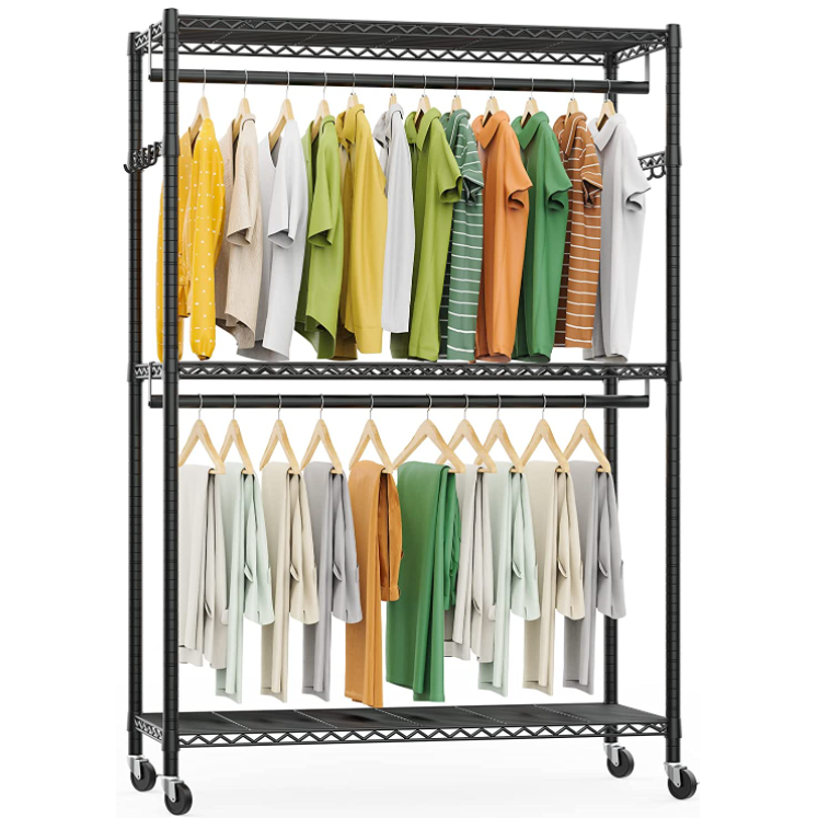 freestanding wire garment rack heavy duty portable wardrobe metal clothing rack free combination bamboo-shape tube closet rack