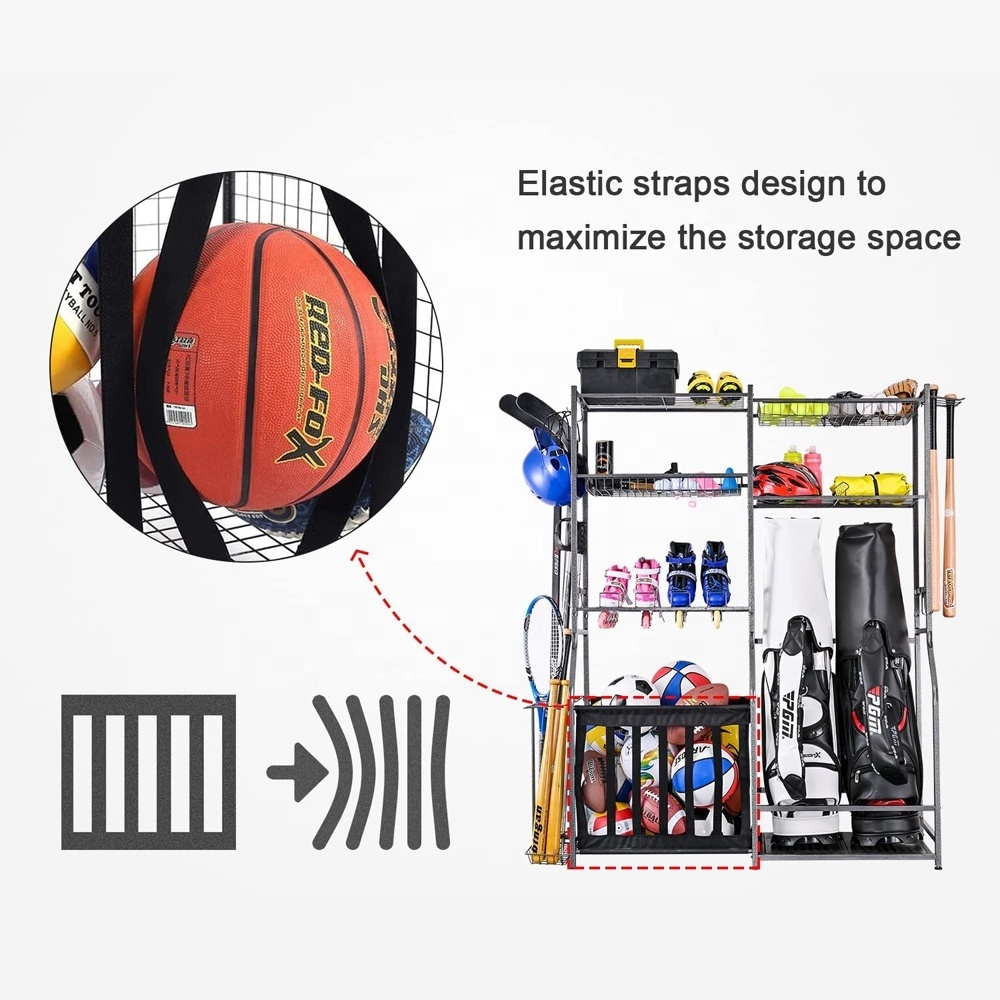 Golf Bag Storage Garage Organizer Basketball and Football Accessories Organization Equipment Storage Rack Baseball Bases Shelf