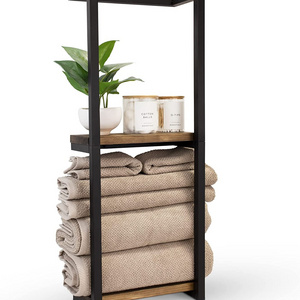 modern industrial style towel storage rack with wooden shelves wall-mounted towel holder bathroom organizer rack