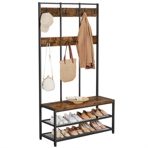 freestanding closet organizer with hooks metal frame and  wooden layer garment rack modern hallstand for closet & shoe entryway