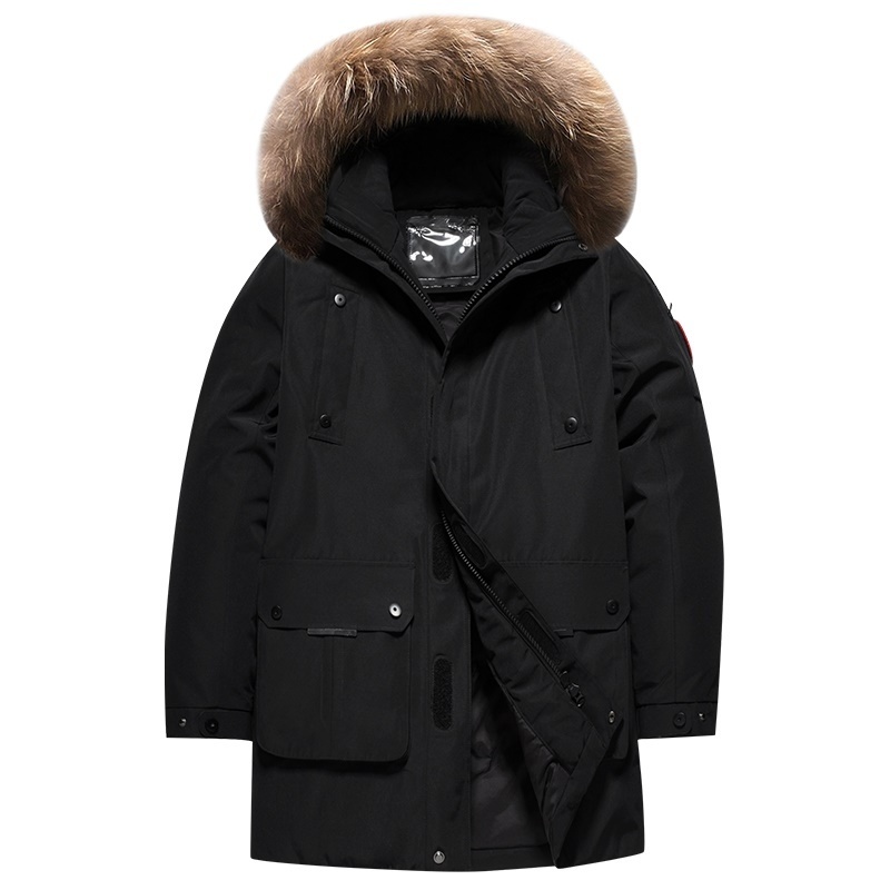 Super Warm Men's  Real Fur Down Winter Jacket Mountain Lined Fur Hooded Long Anorak Parka Padded Coat L-5XL