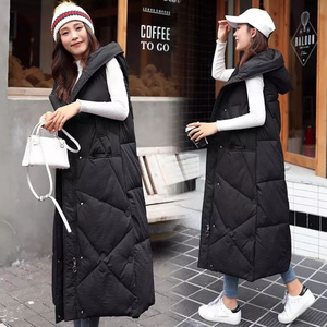 Custom Long Quilted Vest  Maxi Length  Puffer Vest Gilet Padded Coat Thick Hooded Sleeveless  Winter Women Puffer Jacket Vest