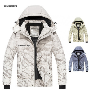 Men Puffer Jacket Goose Down Winter Printing Down Coat Stitching Color Couple Removable Hood Coat Waterproof Windbreaker Jacket