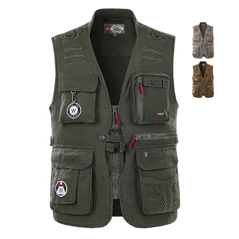 Men's Casual Mesh Vest Lightweight Outdoor Fishing Jacket with V-Neck Collar Multi Pockets for Summer Safari Travel