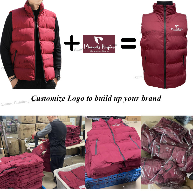 Custom Logo Men's Outdoor Thicken Padded Vest Stand Collar Zipper Pocket Winter Jacket Black  Quilted Puffer Waistcoat Men'Vest