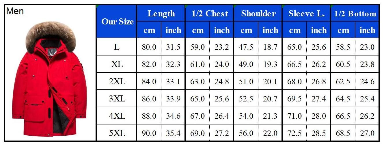 Men's Winter Parka Jacket with Hooded Fur Collar Thick Waterproof Mid-Long Goose Duck Down Customizable down Coat