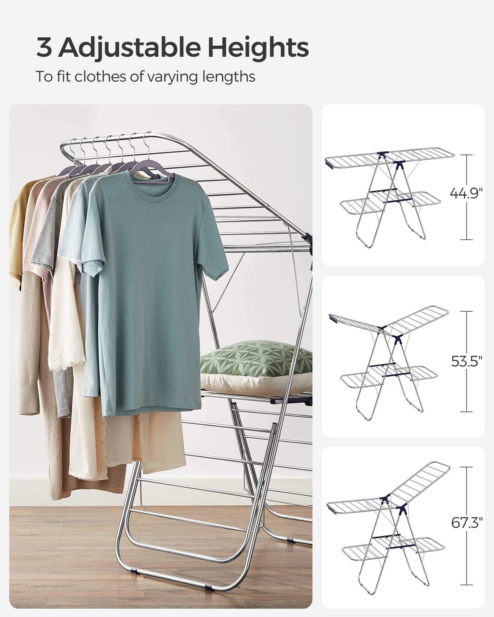 2 tier stainless steel clothes drying rack with shelves laundry clothes foldable drying rack for air drying clothing