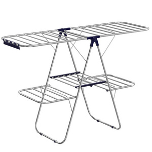 2 tier stainless steel clothes drying rack with shelves laundry clothes foldable drying rack for air drying clothing