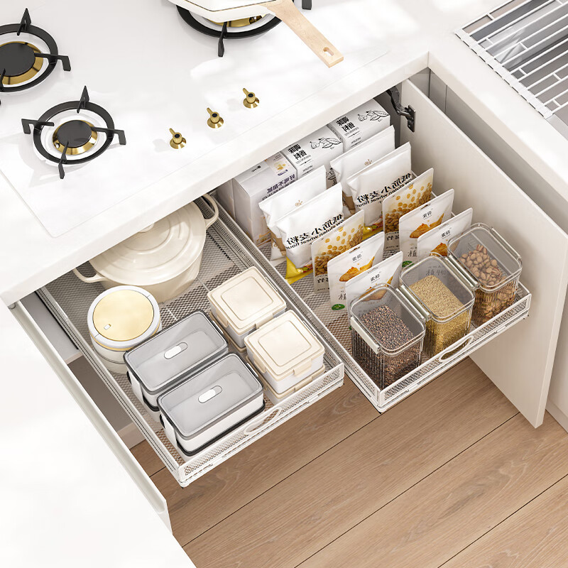 Slide Out Cabinet Drawer Pull Out Wire Basket Cabinet Organizer Heavy Duty Anti Rust Slide Pull Out Drawers for Kitchen Cabinets