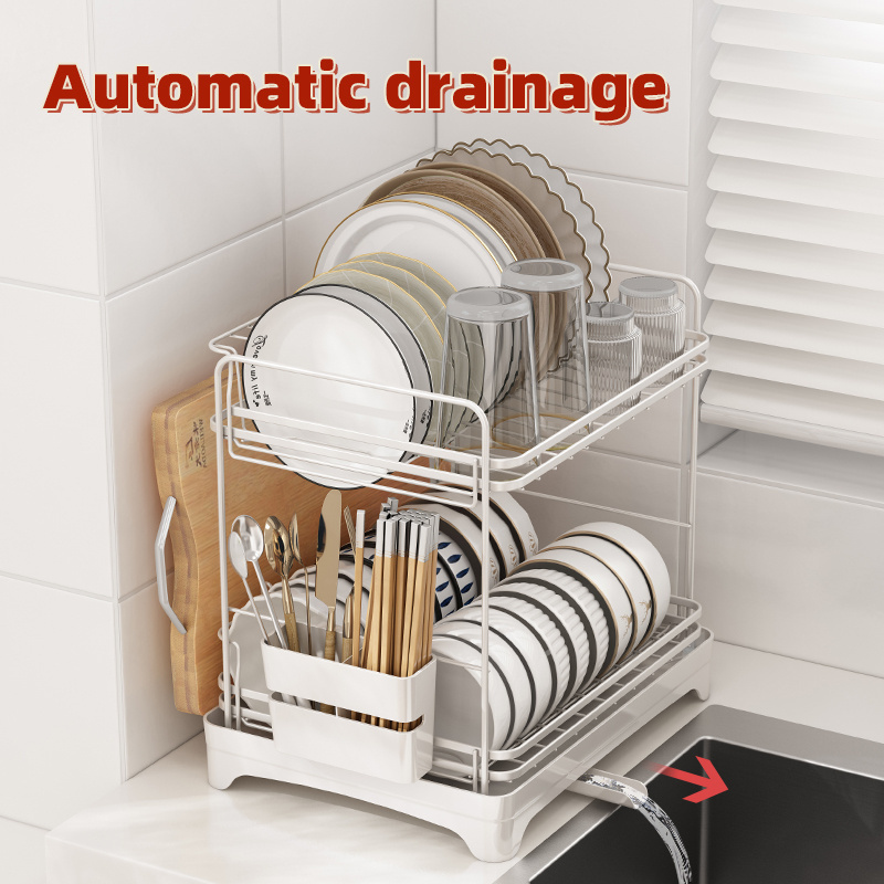 Yushijia drying dish sink rack storage bowl organizer folding collapsible 2 layer dish drainer holder kitchen dish drying rack