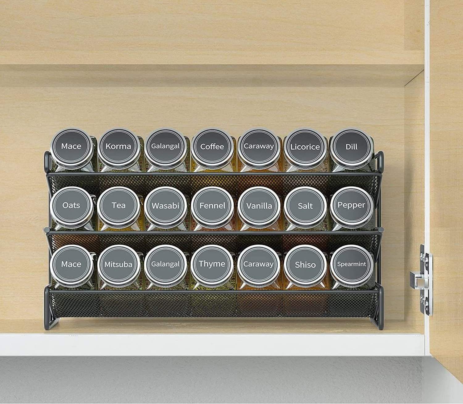 Kitchen Countertop Shelf Black Spice Jars Seasoning Organizer Detachable 3 Tier Spice Rack Organizer for Cabinet