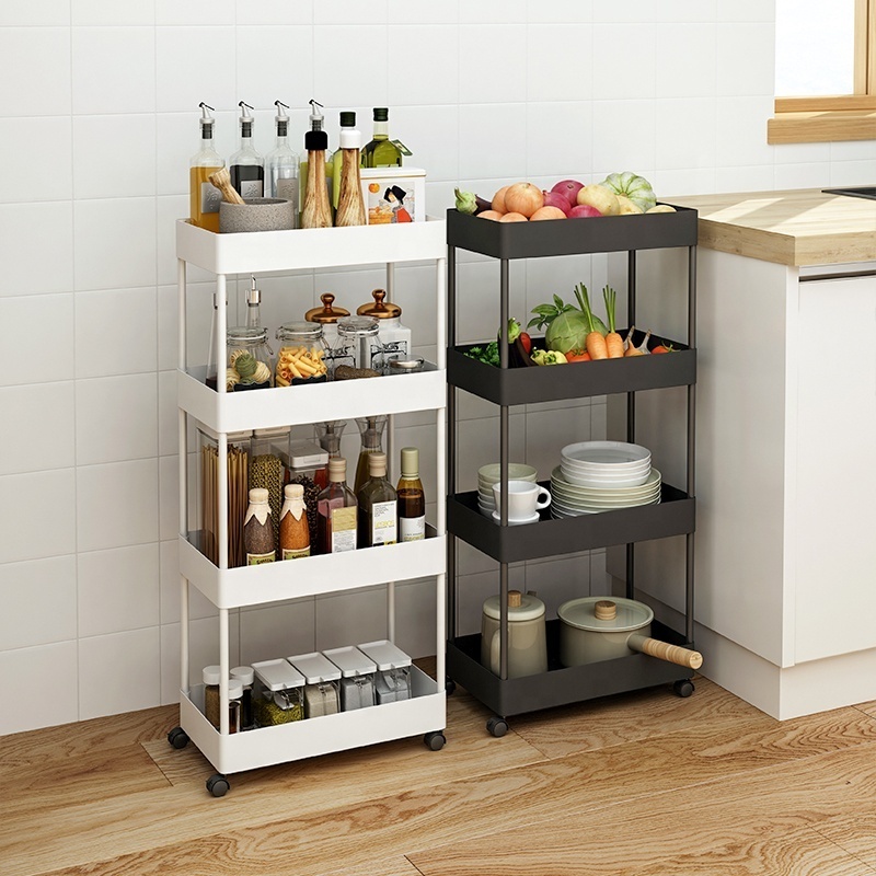 Kitchen 4 Tier Slim White Storage Cart Mobile Shelving Unit Organizer Rolling Utility Cart Tower Rack