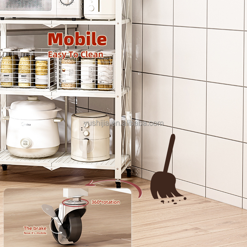 3/4/5 Layers Shelves Foldable Metal Shelf Rack Mobile Kitchen Storage Organizer shelving unit