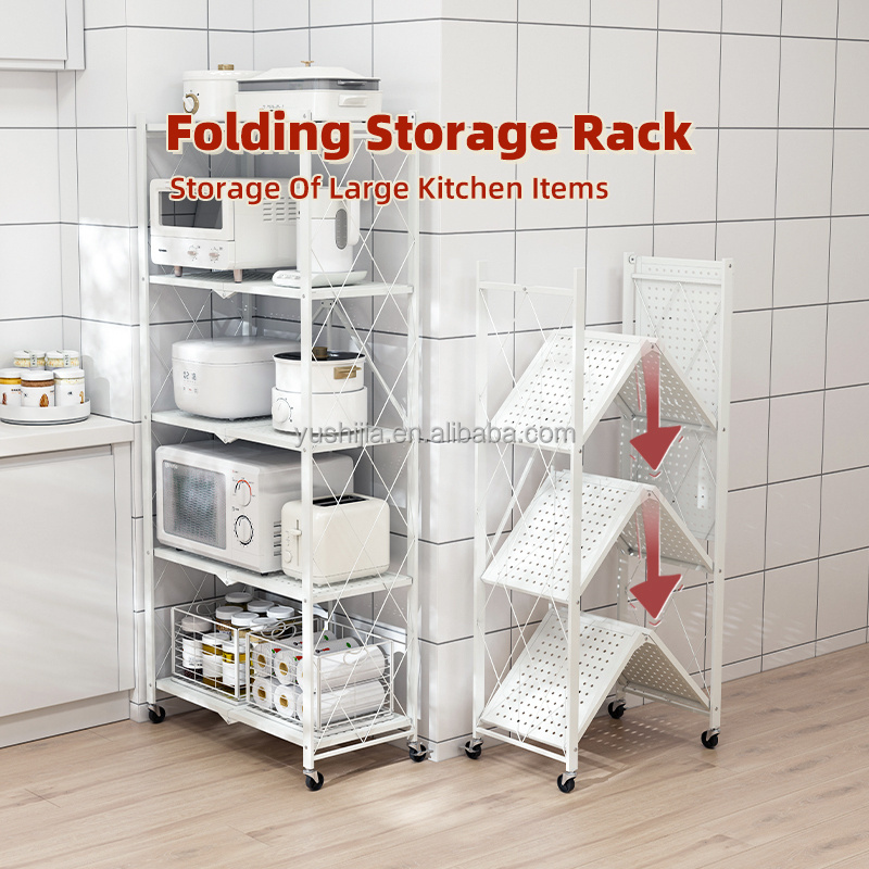 3/4/5 Layers Shelves Foldable Metal Shelf Rack Mobile Kitchen Storage Organizer shelving unit