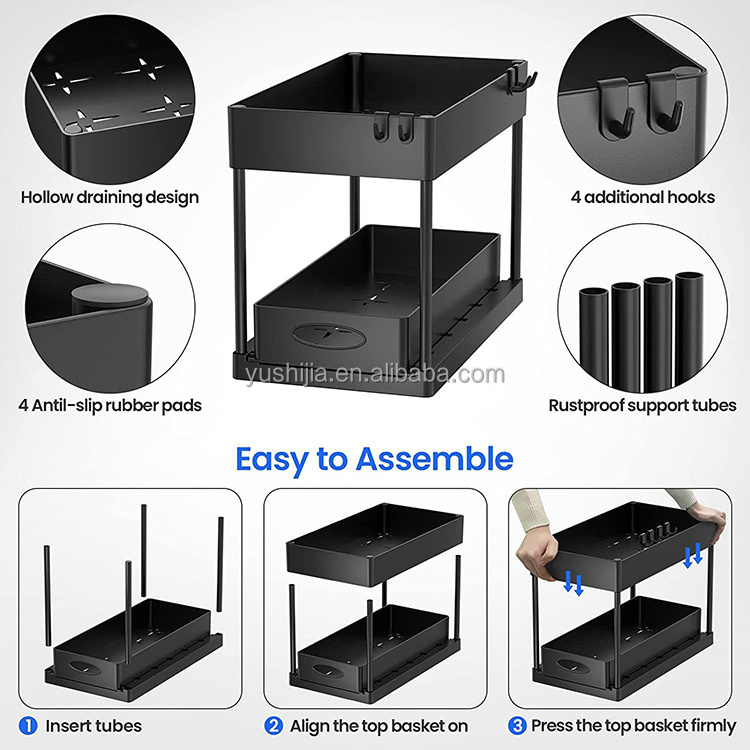 plastic storage bathroom pull out cabinet kitchen 2 tier under sink organizer under sliding cabinet basket organizer