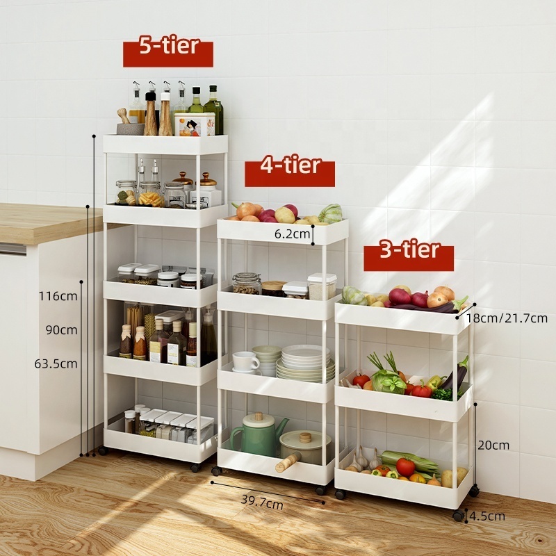 Kitchen 4 Tier Slim White Storage Cart Mobile Shelving Unit Organizer Rolling Utility Cart Tower Rack