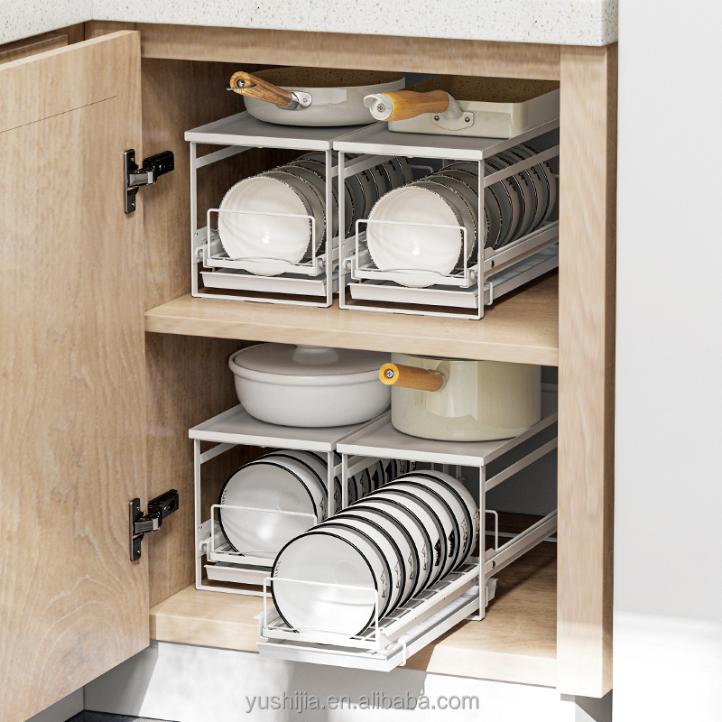 Kitchen unique stackable drawer organizer bowl holder drainer drying dish plate storage rack under the sink organiser