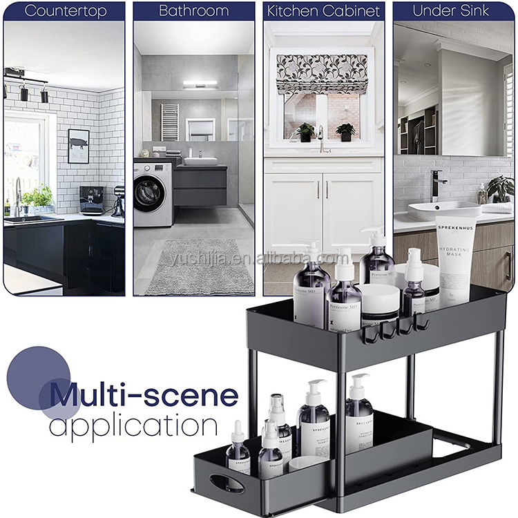 plastic storage bathroom pull out cabinet kitchen 2 tier under sink organizer under sliding cabinet basket organizer