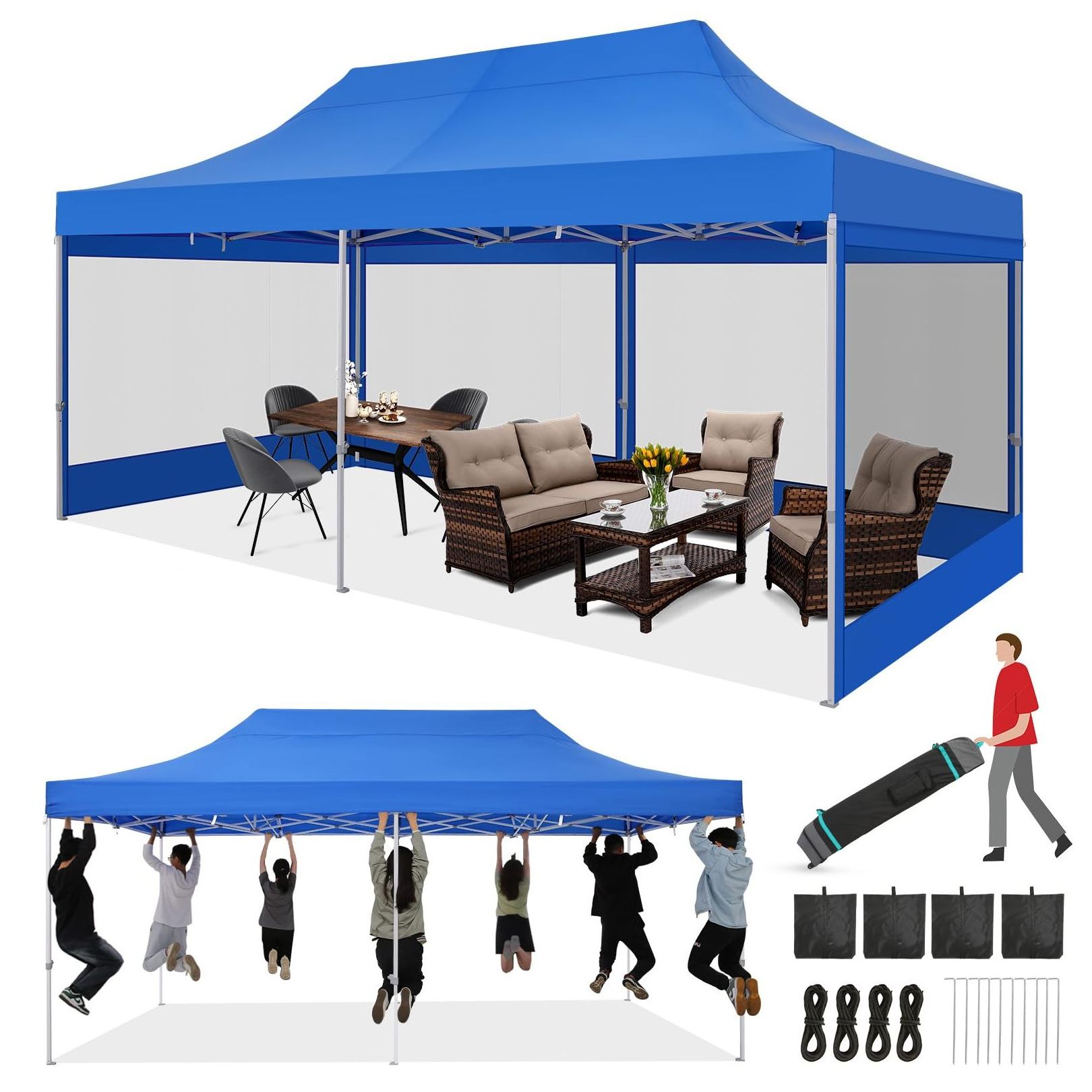 10x20 Folding Canopy Tent Waterproof Pop up Gazebo Tent Outdoor Windproof Exhibit Canopy Travel Promotion Canopy Trade Show Tent