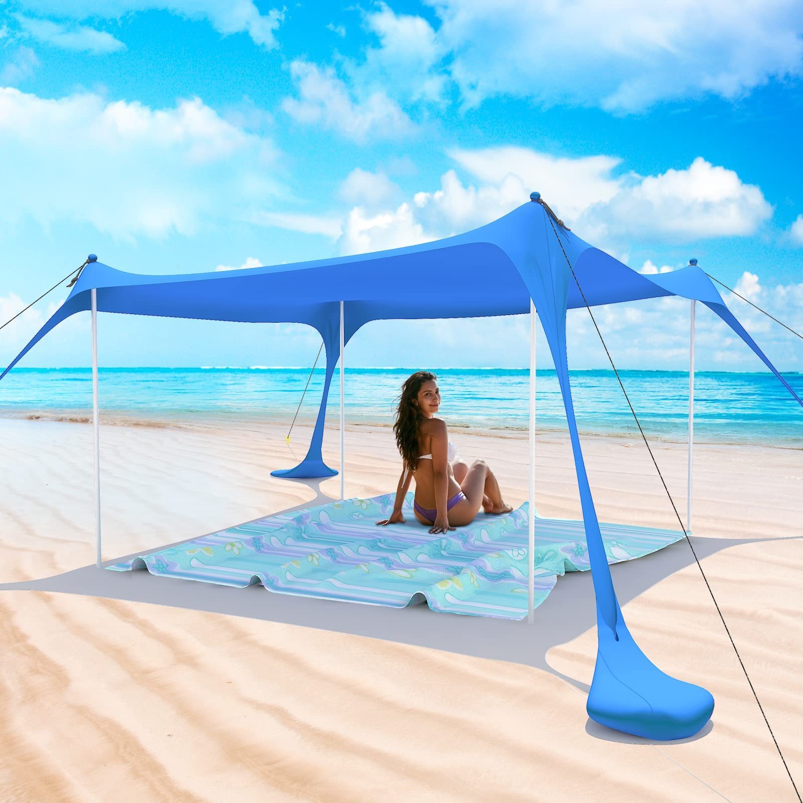 Family Beach Sunshade 2M*2.1M Large Area Lightweight Sun Shade Tent With Sandbag UPF50+ UV Large Portable Beach Canopy