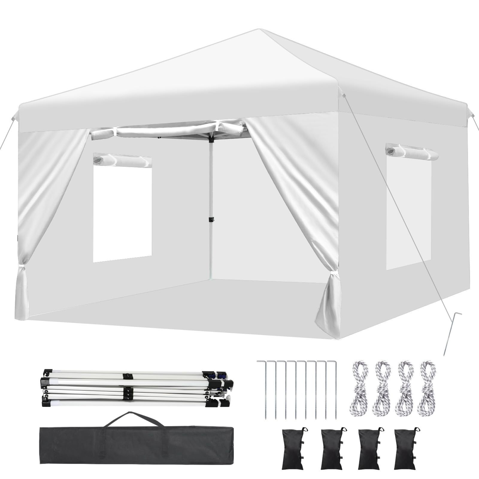 3x3M Outdoor Carport Canopy Outdoor BBQ Gazebo Tent Wedding Party White Tent With Removable Protective Sidewalls