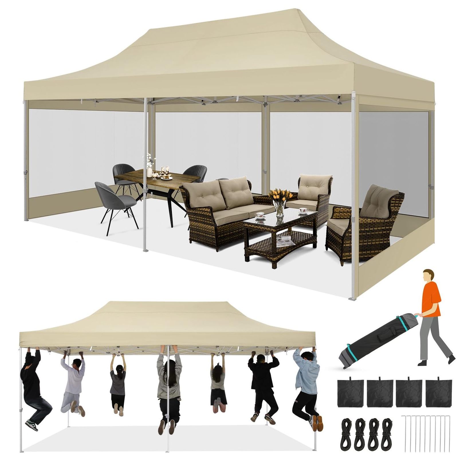 10x20 Folding Canopy Tent Waterproof Pop up Gazebo Tent Outdoor Windproof Exhibit Canopy Travel Promotion Canopy Trade Show Tent