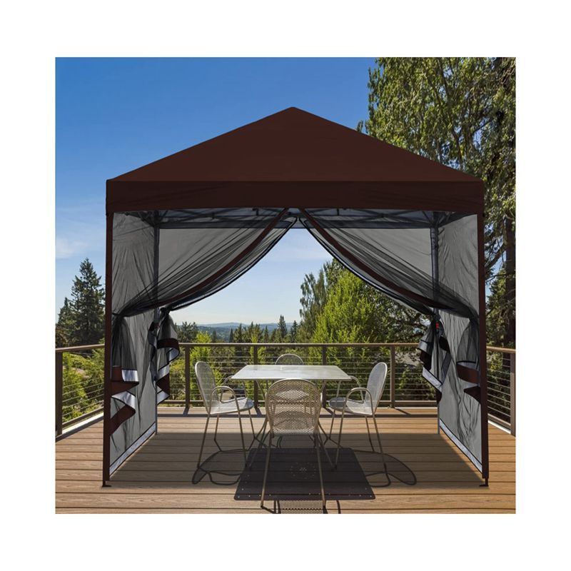 4 Sided Pop Up Gazebo Tent Easy Setup Center Push Pop Up Gazebo Outdoor Instant Tent with Mosquito Netting