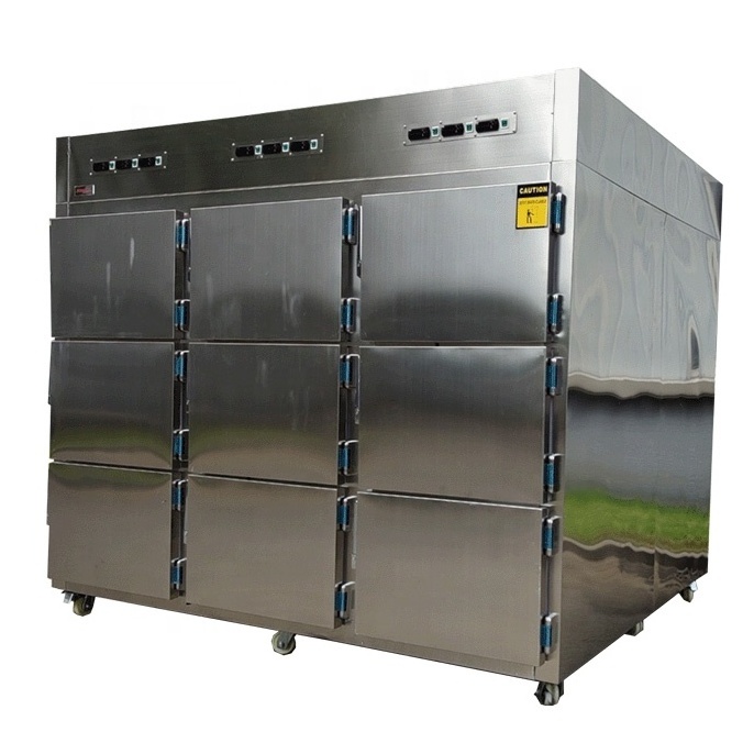 Adjustable temperature cadaver morgue freezer and fridge with 9 doors