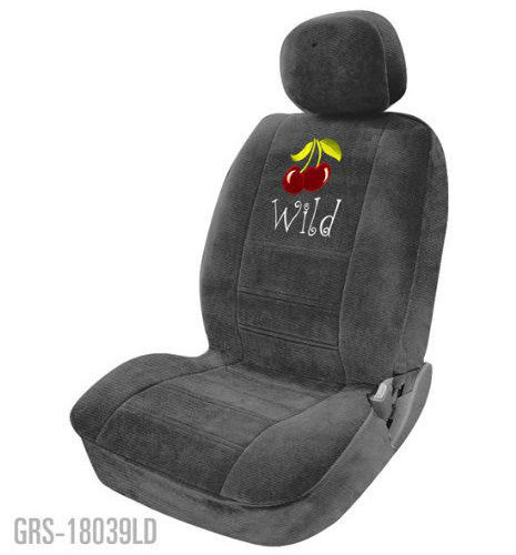 Charcoal Dark Grey Sweet Wild Cherry Cherries Car Truck SUV Lowback Seat Cover w/ Headrest Covers Pair