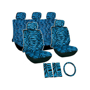 Zebra/Tiger Stripe Seat Cover Set for Car/Truck/Van/SUV, Blue & Black