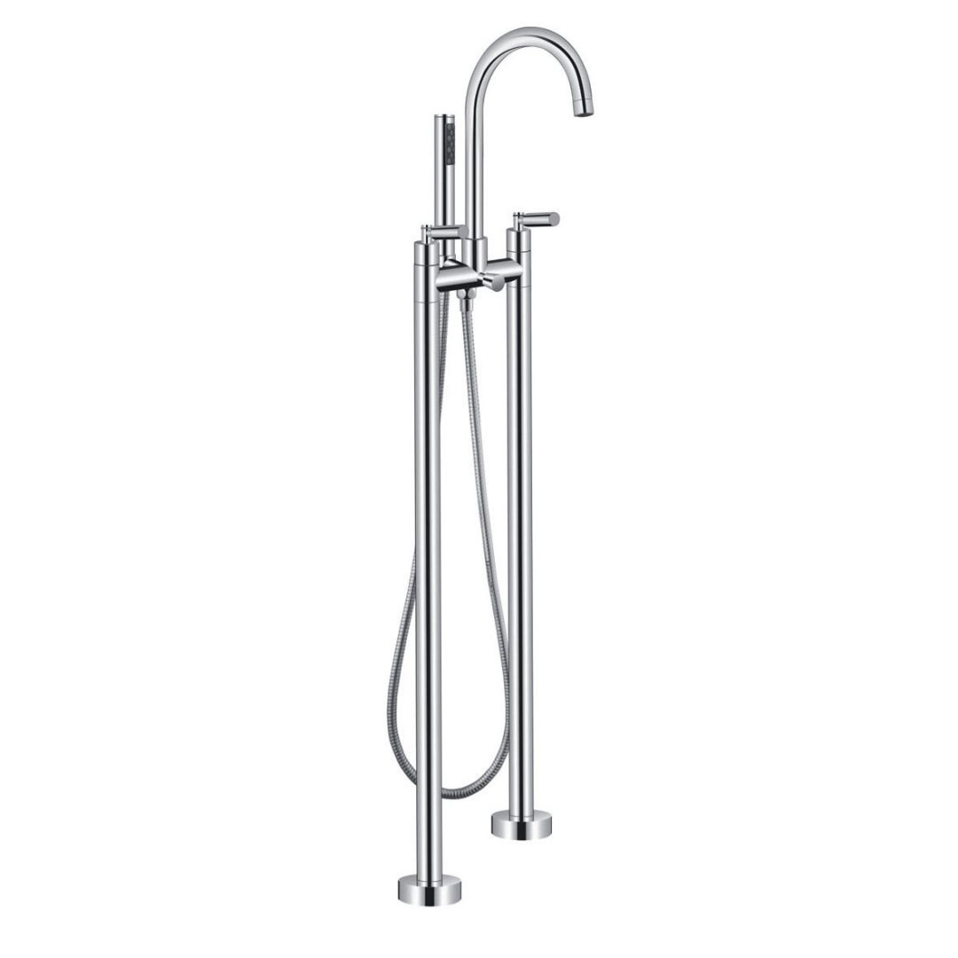 YUSON Y0069 zinc Floor Mount Tub Filler Brass Chrome Hot and Cold Water Freestanding Bath faucets with hand shower