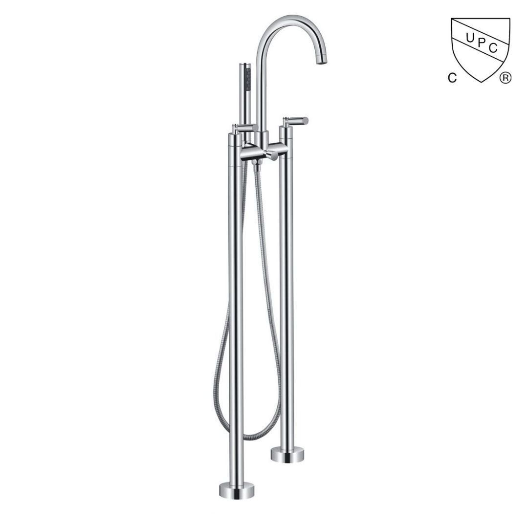 YUSON Y0069 zinc Floor Mount Tub Filler Brass Chrome Hot and Cold Water Freestanding Bath faucets with hand shower