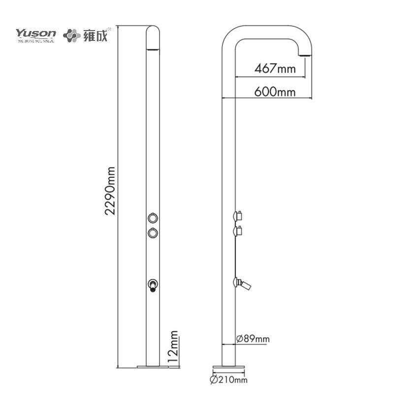 YUSON YS78663 Hot Selling rustproof inox outdoor shower outdoor pool shower beach shower for swimming pool