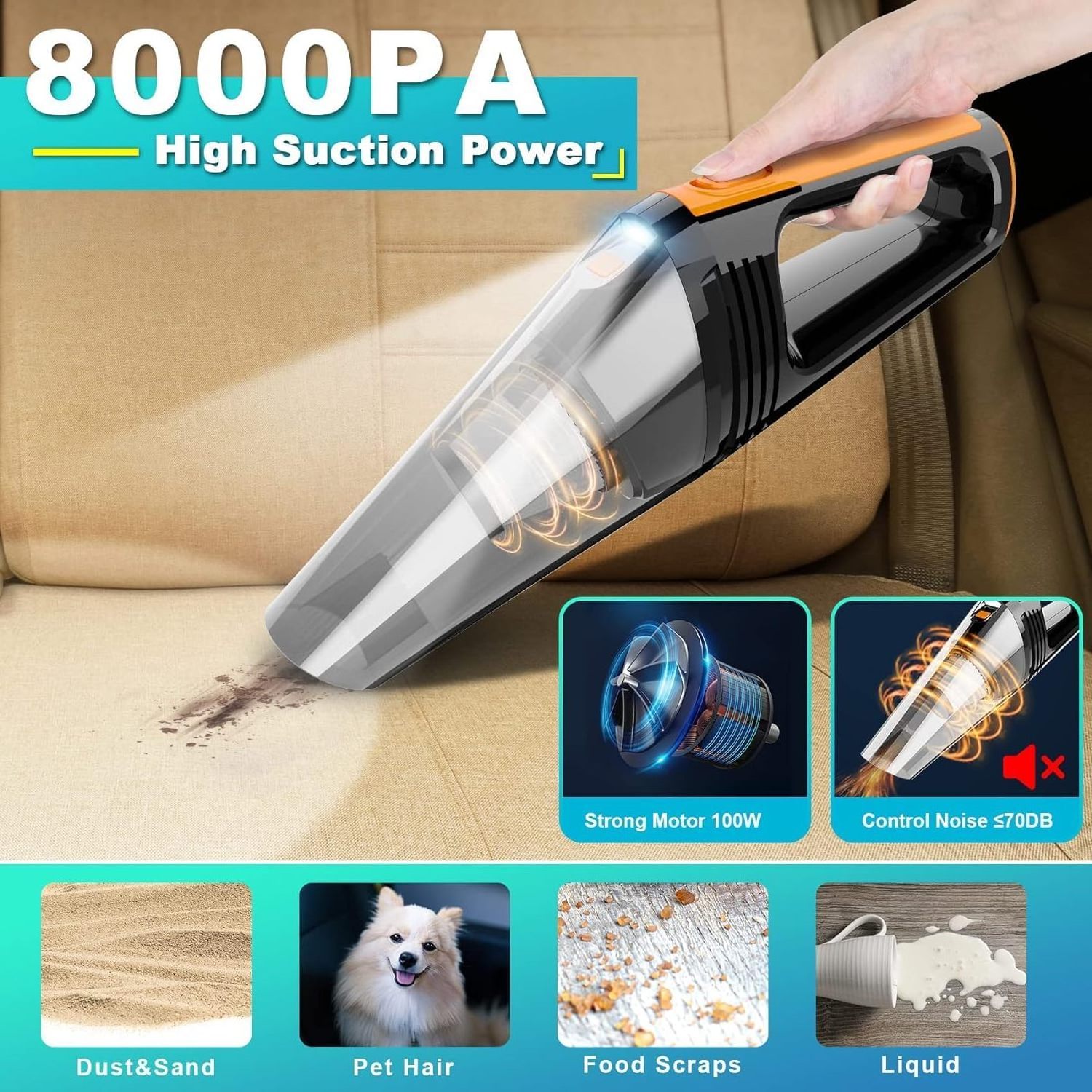 120w Strong Dc 12v High Power Mounted Cordless Wireless Portable Handheld Cleaning Car Wash Vacuum Cleaner