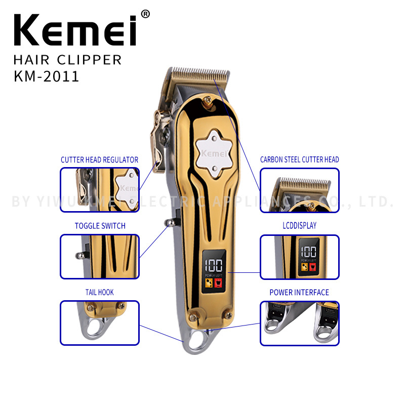 New Men'S Hair Clipper Two-Piece Suit LED Display Metal Hair Clipper Kemei KM-2011 USB Charging Electric Trimmer Hair Clipper