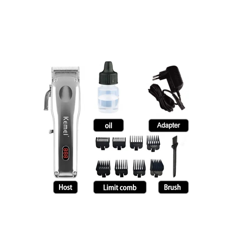 Electric Clipper Aluminum Alloy Hair Clipper Kemei KM-9360 In-Line High Power Mute Hair Clipper With LCD Display