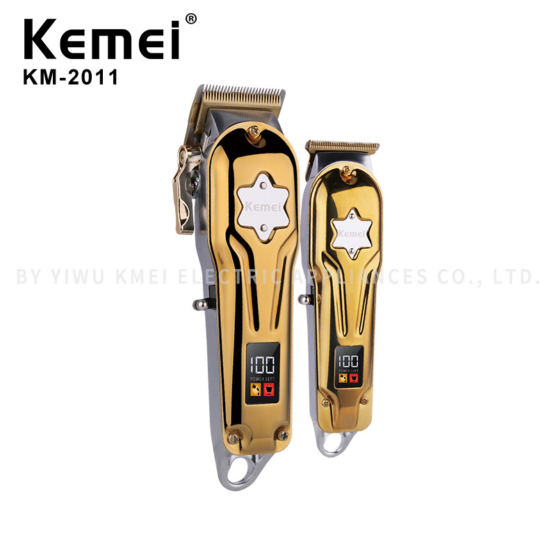 New Men'S Hair Clipper Two-Piece Suit LED Display Metal Hair Clipper Kemei KM-2011 USB Charging Electric Trimmer Hair Clipper