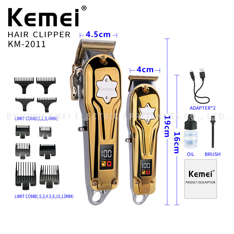 New Men'S Hair Clipper Two-Piece Suit LED Display Metal Hair Clipper Kemei KM-2011 USB Charging Electric Trimmer Hair Clipper