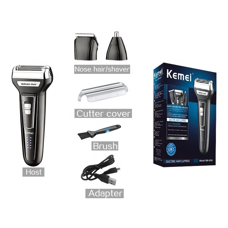 KEMEI 6558 Multifunctional Waterproof 3 In 1 Cutter Head Km 6558 Usb Men Shaver Electric  Kemei Electric Shaver